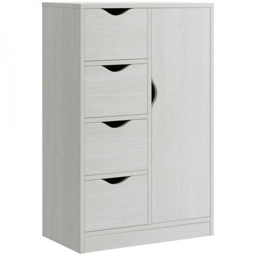 Armario de Salón con 4 Cajones 1 Puerta y Estante Interior Mueble de Almacenaje Multiusos 54x29x83 cm Blanco [9]
