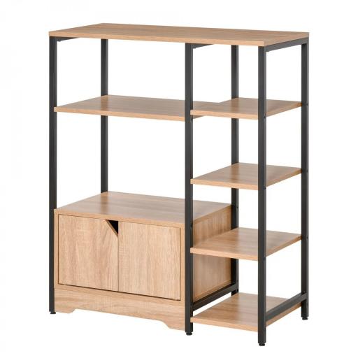 Estantería para Libros con Múltiples Estantes Abiertos y Doble Puerta Librería con Marco de Metal 80x35x97 cm Natural [8]