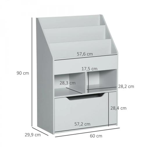 Estantería Infantil de Madera con 3 Compartimentos 2 Cubos y Cajón Móvil con 4 Ruedas 60x29,9x90 cm Gris [1]