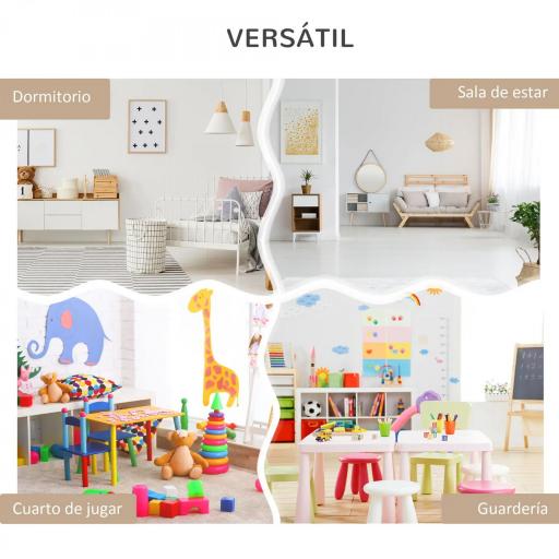 Estantería Infantil de Madera con 3 Compartimentos 2 Cubos y Cajón Móvil con 4 Ruedas 60x29,9x90 cm Gris [4]