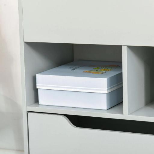 Estantería Infantil de Madera con 3 Compartimentos 2 Cubos y Cajón Móvil con 4 Ruedas 60x29,9x90 cm Gris [7]