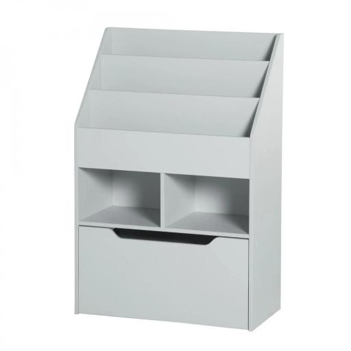 Estantería Infantil de Madera con 3 Compartimentos 2 Cubos y Cajón Móvil con 4 Ruedas 60x29,9x90 cm Gris [9]