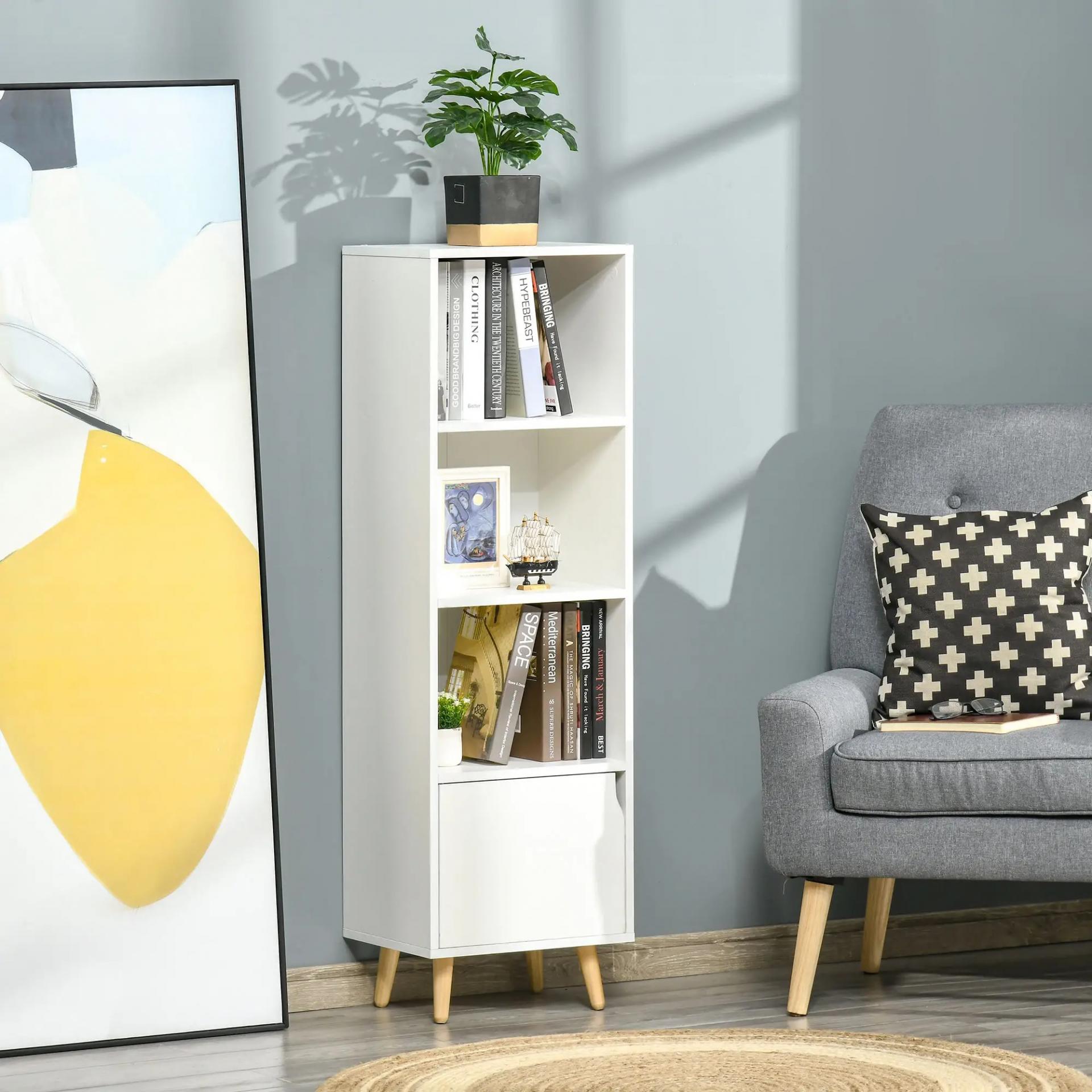 Estantería para Libros con 3 Estantes Abiertos Cajón Librería Moderno para Almacenamiento Juguetes 40x30x129,5 cm Blanco