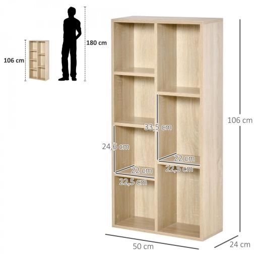Estantería Librería de Madera Armario de Libros con 7 Compartimentos para Plantas Archivos 50x24x106 cm Roble [1]
