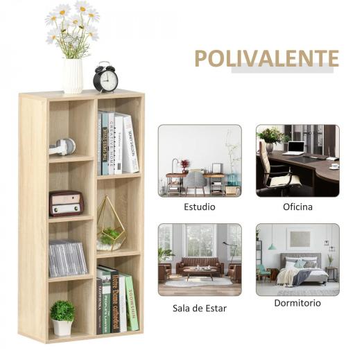 Estantería Librería de Madera Armario de Libros con 7 Compartimentos para Plantas Archivos 50x24x106 cm Roble [3]