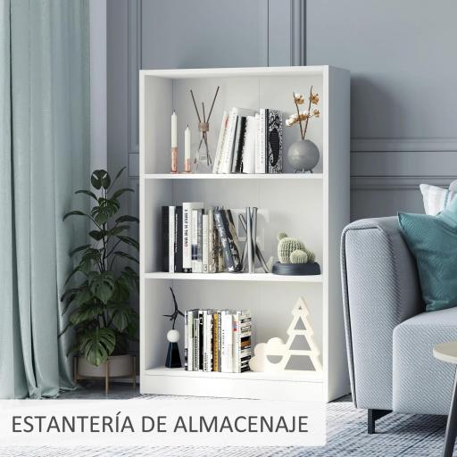 Estantería Librería con 3 Compartimentos de Almacenaje Libros CDs Plantas para Salón Estudio Dormitorio 62,2x24x102,4 cm Blanco [4]