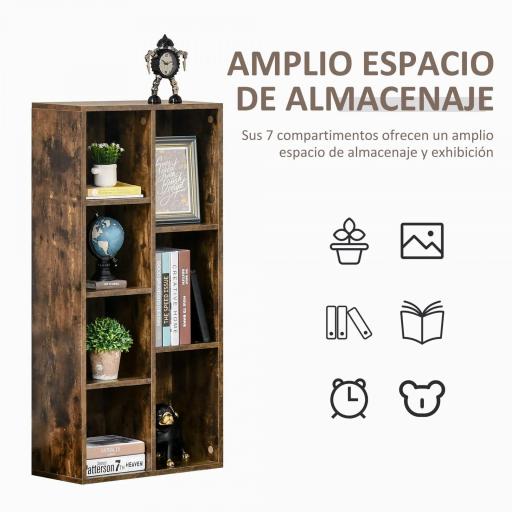 Estantería Librería de Madera Armario de Libros con 7 Compartimentos para Plantas Archivos 50x24x106 cm Marrón Rústico [3]