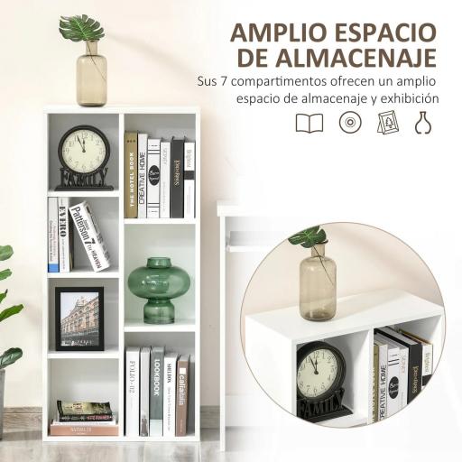 Estantería para Libros Librería de Madera con 7 Compartimentos de Almacenaje Plantas Archivos para Sala de Estar Dormitorio Oficina 50x24x106 cm Blanco [3]