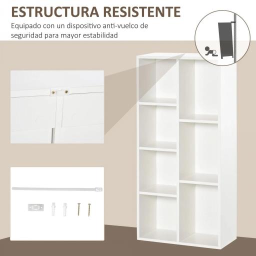 Estantería para Libros Librería de Madera con 7 Compartimentos de Almacenaje Plantas Archivos para Sala de Estar Dormitorio Oficina 50x24x106 cm Blanco [4]