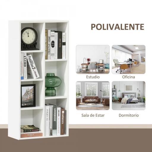 Estantería para Libros Librería de Madera con 7 Compartimentos de Almacenaje Plantas Archivos para Sala de Estar Dormitorio Oficina 50x24x106 cm Blanco [5]