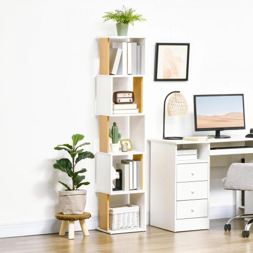 Estantería Librería en Forma S Estantería para Libros con 5 Estantes para Salón Oficina 33x28x161 cm Blanco