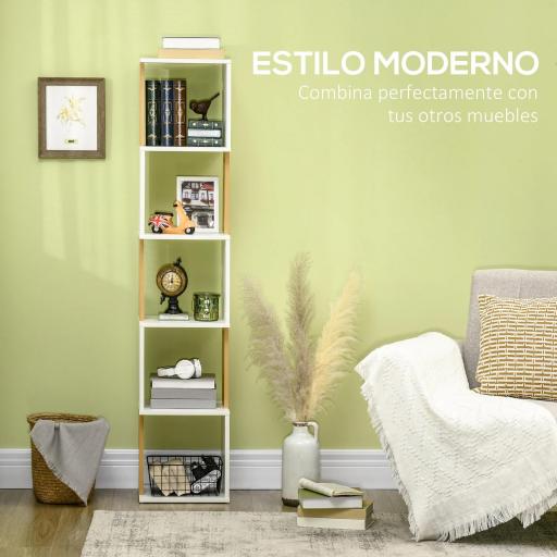 Estantería Librería en Forma S Estantería para Libros con 5 Estantes para Salón Oficina 33x28x161 cm Blanco [3]