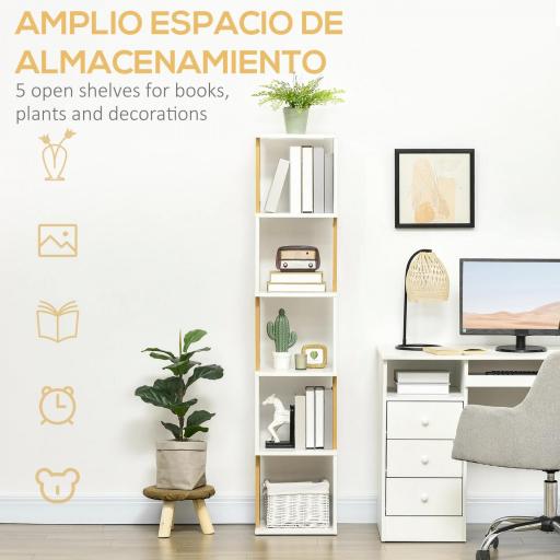 Estantería Librería en Forma S Estantería para Libros con 5 Estantes para Salón Oficina 33x28x161 cm Blanco [2]