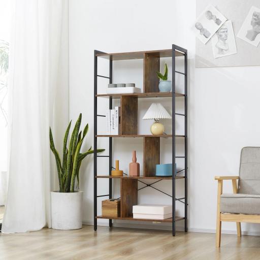 Estantería Librería de 4 Niveles con 8 Compartimentos de Almacenamiento Estilo Industrial para Sala de Estar Oficina Dormitorio 74x30x157,5 cm Marrón Rústico