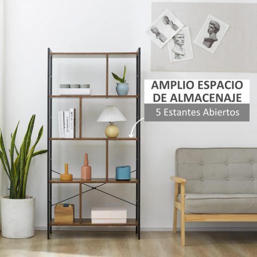 Estantería Librería de 4 Niveles con 8 Compartimentos de Almacenamiento Estilo Industrial para Sala de Estar Oficina Dormitorio 74x30x157,5 cm Marrón Rústico [2]