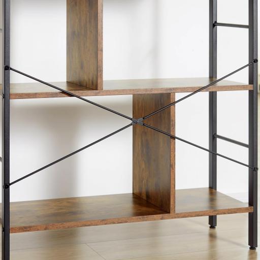Estantería Librería de 4 Niveles con 8 Compartimentos de Almacenamiento Estilo Industrial para Sala de Estar Oficina Dormitorio 74x30x157,5 cm Marrón Rústico [7]