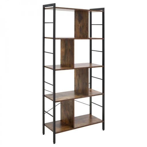 Estantería Librería de 4 Niveles con 8 Compartimentos de Almacenamiento Estilo Industrial para Sala de Estar Oficina Dormitorio 74x30x157,5 cm Marrón Rústico [9]