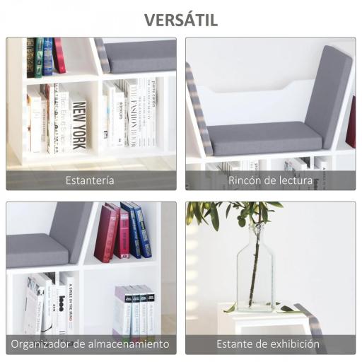 Estantería Librería con Asiento 6 Cubo Librería Original Infantil Zapatero con Cojín Estante con Banco Multiusos 102x30x61cm [5]