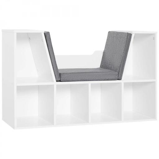 Estantería Librería con Asiento 6 Cubo Librería Original Infantil Zapatero con Cojín Estante con Banco Multiusos 102x30x61cm [8]