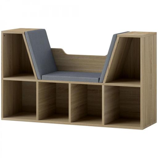 Librería con Asiento Estantería de Libros con 6 Cubos Cojín para Sala de Estar Dormitorio 102x30x61cm Roble y Gris [9]