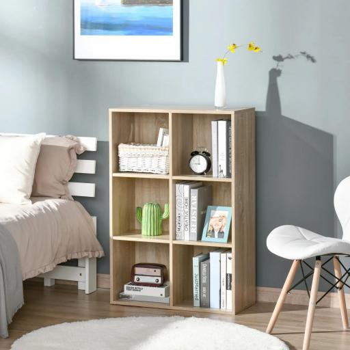 Estantería para Libros Estantes de Madera de 3 Niveles con 6 Cubos de Almacenaje para Sala de Estar Dormitorio Oficina 65,5x30x97,5 cm Roble [5]