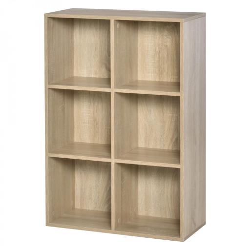 Estantería para Libros Estantes de Madera de 3 Niveles con 6 Cubos de Almacenaje para Sala de Estar Dormitorio Oficina 65,5x30x97,5 cm Roble [9]