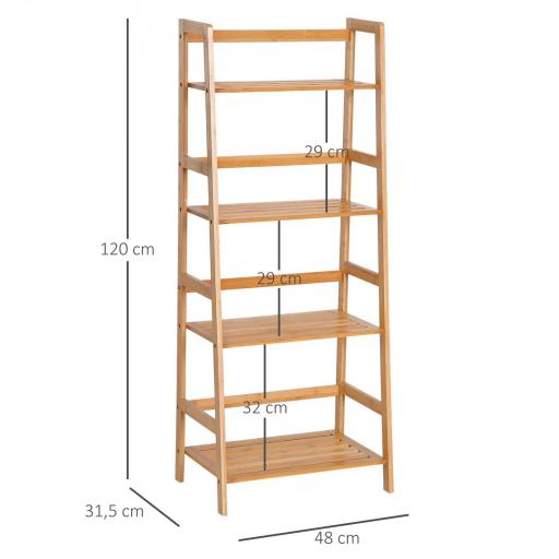 Estantería de Bambú 4 Niveles Estantería Escalera de Baño Librería Organizador Zapatero 48x31,5x120 cm [1]