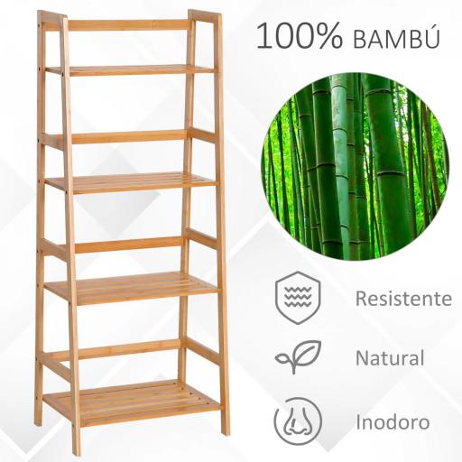 Estantería de Bambú 4 Niveles Estantería Escalera de Baño Librería Organizador Zapatero 48x31,5x120 cm [2]