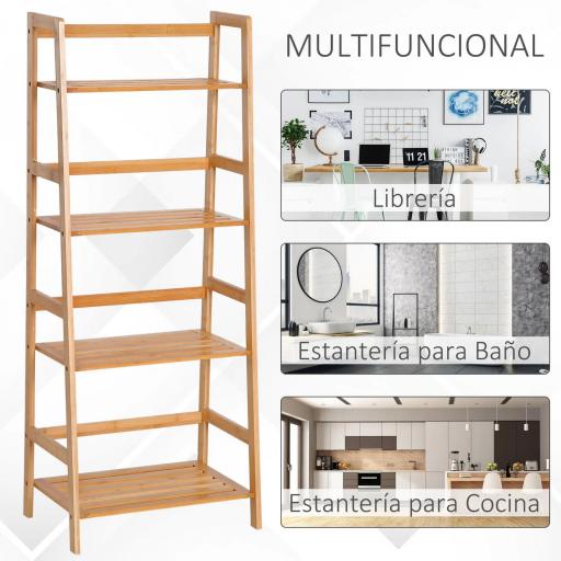 Estantería de Bambú 4 Niveles Estantería Escalera de Baño Librería Organizador Zapatero 48x31,5x120 cm [3]