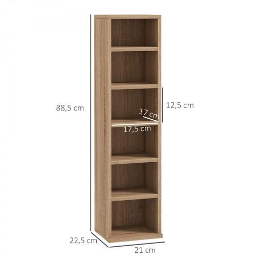  2 Estanterías para CD o DVD con 12 Compartimentos para 204 CDs y Estante Ajustable 21x22,5x88,5 cm Roble [1]