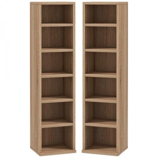  2 Estanterías para CD o DVD con 12 Compartimentos para 204 CDs y Estante Ajustable 21x22,5x88,5 cm Roble [8]