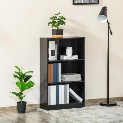 Estantería Librería con 3 Compartimentos de Almacenaje Libros CDs Plantas para Salón Estudio Dormitorio 62,2x24x102,4 cm Negro