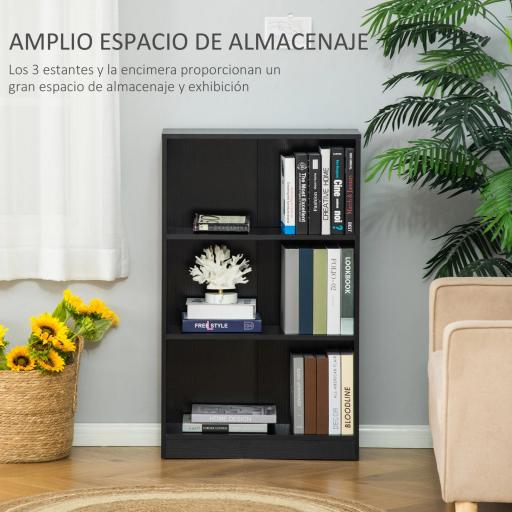 Estantería Librería con 3 Compartimentos de Almacenaje Libros CDs Plantas para Salón Estudio Dormitorio 62,2x24x102,4 cm Negro [2]