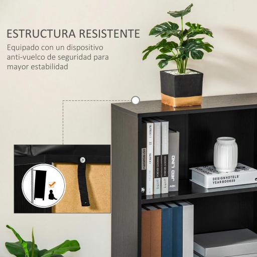 Estantería Librería con 3 Compartimentos de Almacenaje Libros CDs Plantas para Salón Estudio Dormitorio 62,2x24x102,4 cm Negro [5]