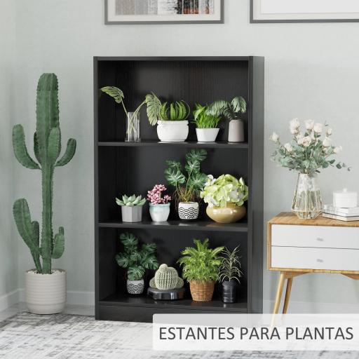 Estantería Librería con 3 Compartimentos de Almacenaje Libros CDs Plantas para Salón Estudio Dormitorio 62,2x24x102,4 cm Negro [4]