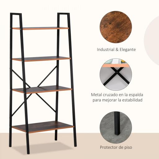 Estantería de Escalera Estantería Industrial Librería con 4 Estantes para Libros para Salón 60x35x145 cm Marrón Rústico [3]