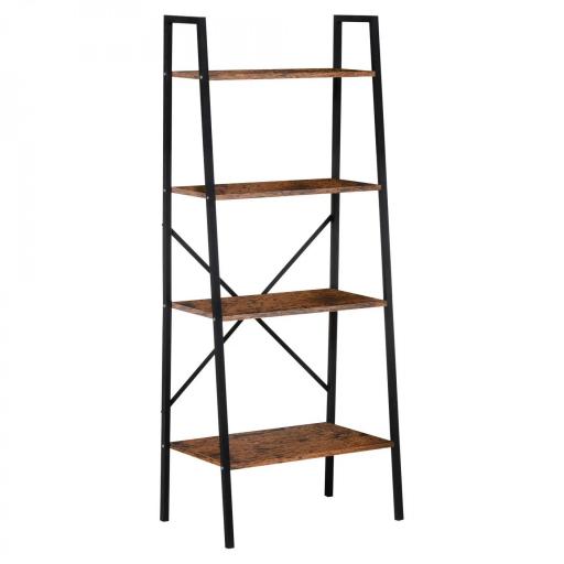 Estantería de Escalera Estantería Industrial Librería con 4 Estantes para Libros para Salón 60x35x145 cm Marrón Rústico [9]