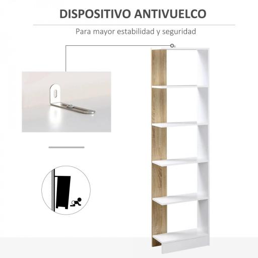 Estantería de Almacenaje con 5 Estantes Librería Multiusos para Estudio Oficina con Base Elevada Diseño Elegante 45x21x170 cm Blanco y Roble [3]
