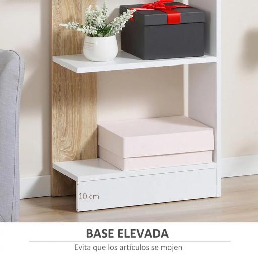 Estantería de Almacenaje con 5 Estantes Librería Multiusos para Estudio Oficina con Base Elevada Diseño Elegante 45x21x170 cm Blanco y Roble [7]