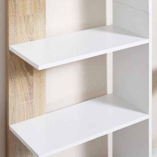 Estantería de Almacenaje con 5 Estantes Librería Multiusos para Estudio Oficina con Base Elevada Diseño Elegante 45x21x170 cm Blanco y Roble [2]