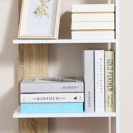 Estantería de Almacenaje con 5 Estantes Librería Multiusos para Estudio Oficina con Base Elevada Diseño Elegante 45x21x170 cm Blanco y Roble [4]