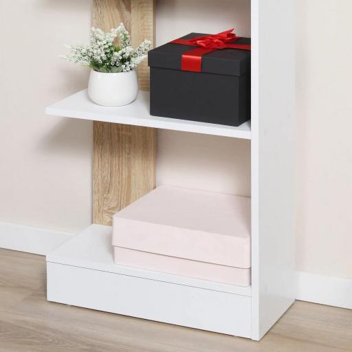 Estantería de Almacenaje con 5 Estantes Librería Multiusos para Estudio Oficina con Base Elevada Diseño Elegante 45x21x170 cm Blanco y Roble [6]