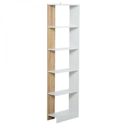 Estantería de Almacenaje con 5 Estantes Librería Multiusos para Estudio Oficina con Base Elevada Diseño Elegante 45x21x170 cm Blanco y Roble [9]