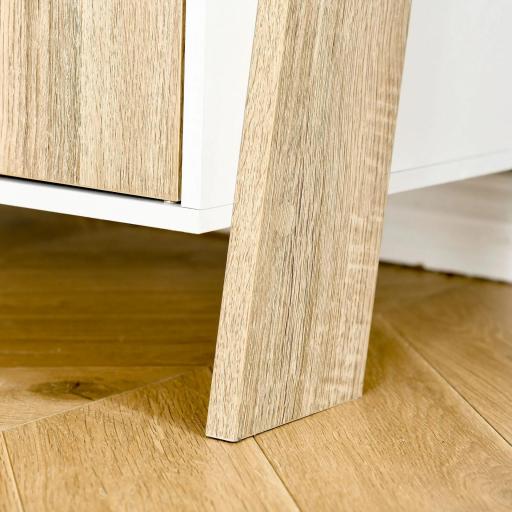 Estantería en Forma de Escalera de Madera Librería con 3 Estantes y 1 Armario de Almacenaje 60x40x171 cm Roble y Blanco [7]