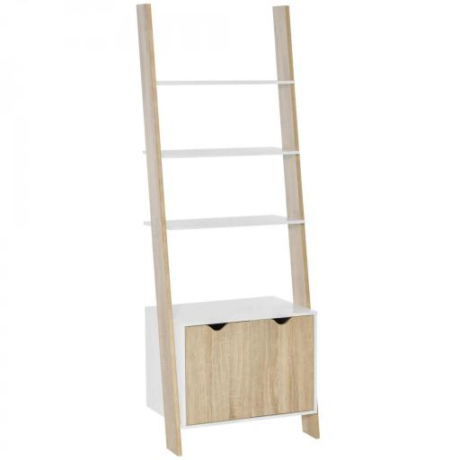 Estantería en Forma de Escalera de Madera Librería con 3 Estantes y 1 Armario de Almacenaje 60x40x171 cm Roble y Blanco [8]
