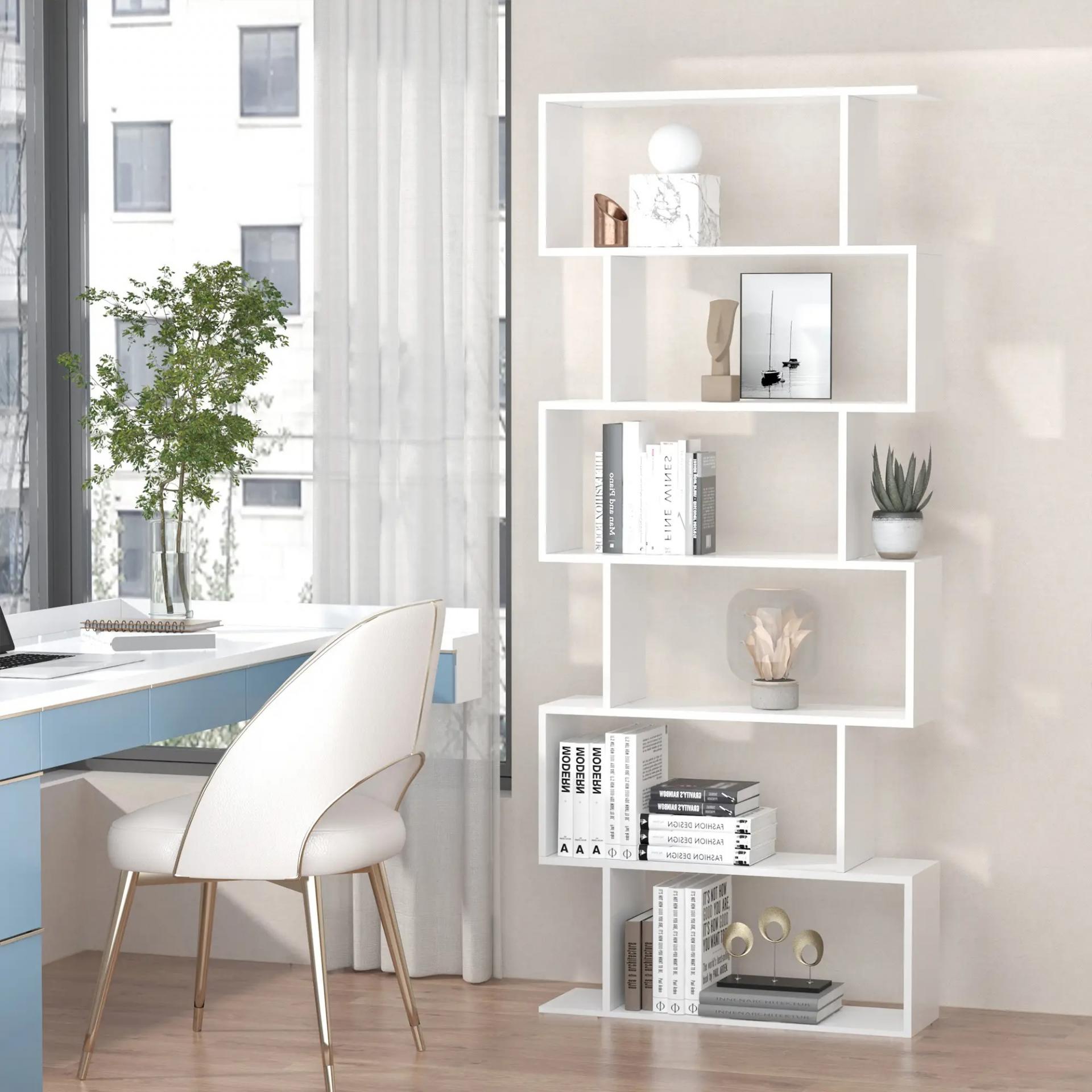 Estantería para Libros Moderna Librería con 6 Estantes para Comedor Salón Estudio 80x23x192 cm Blanco