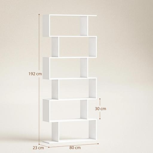 Estantería para Libros Moderna Librería con 6 Estantes para Comedor Salón Estudio 80x23x192 cm Blanco [1]