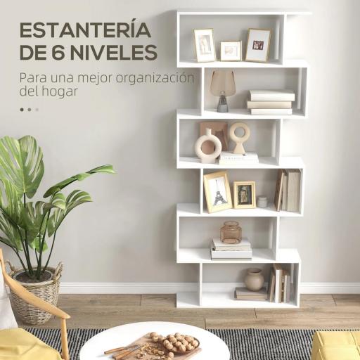 Estantería para Libros Moderna Librería con 6 Estantes para Comedor Salón Estudio 80x23x192 cm Blanco [2]