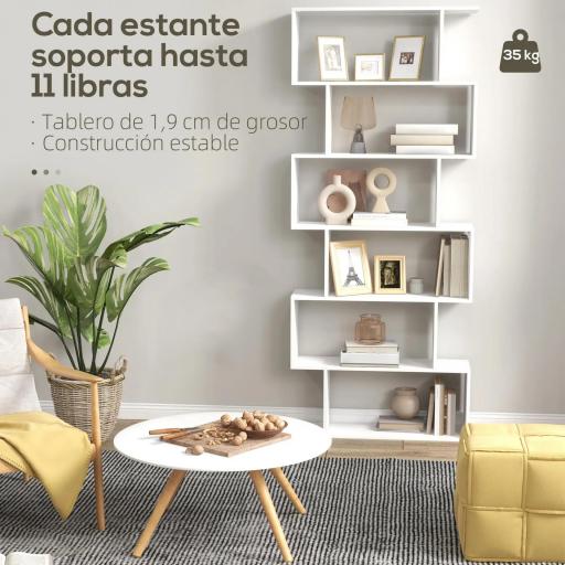 Estantería para Libros Moderna Librería con 6 Estantes para Comedor Salón Estudio 80x23x192 cm Blanco [3]
