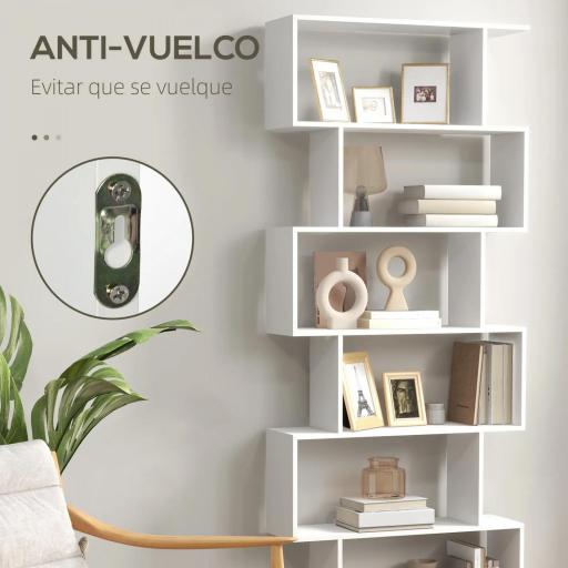 Estantería para Libros Moderna Librería con 6 Estantes para Comedor Salón Estudio 80x23x192 cm Blanco [5]